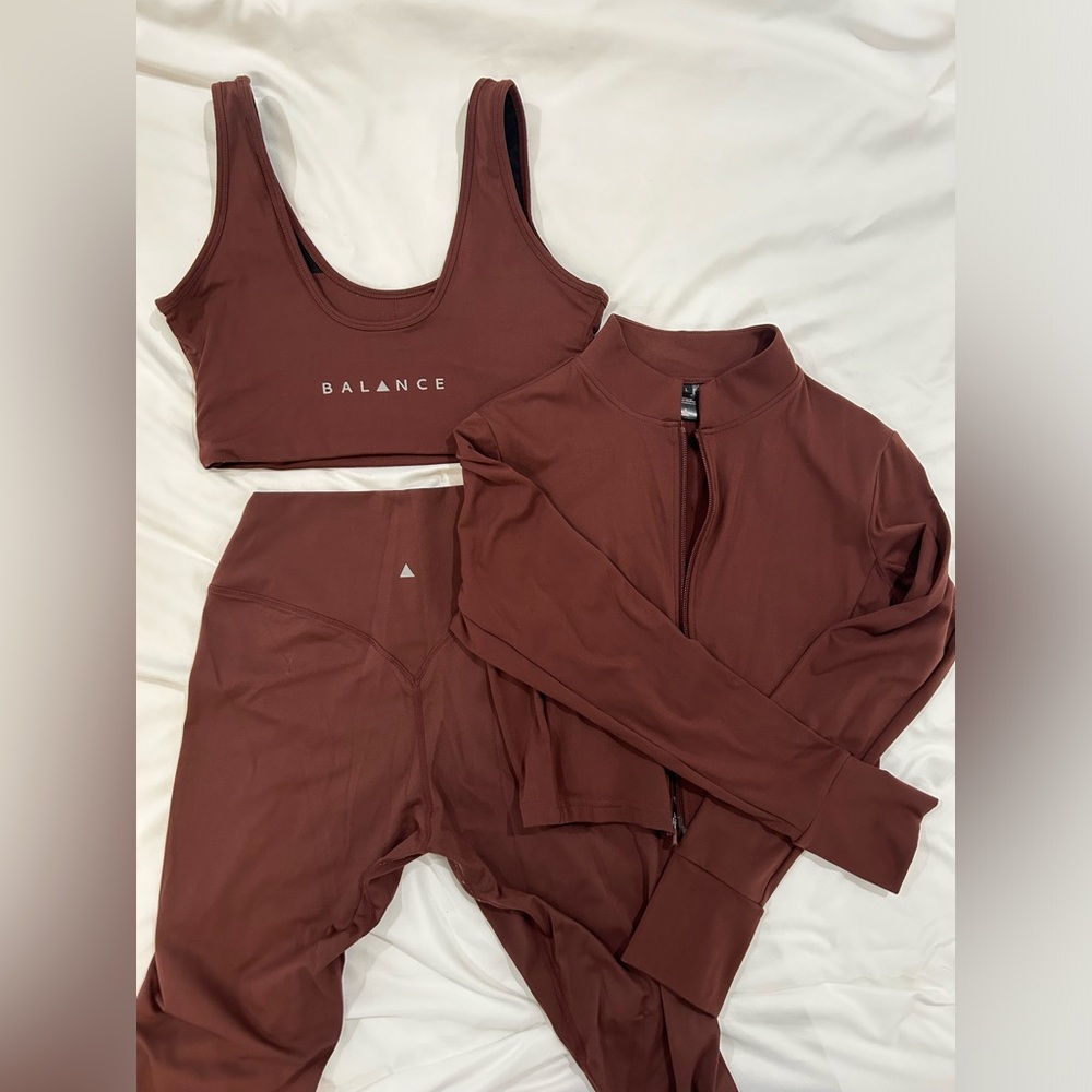 Balance Vitality Athletica 3 Piece Set Large Crop Zip Jacket Sports Bra Legging